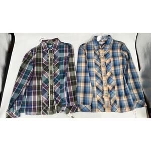 NWT Pendleton Plaid Button-Down Blouse with Ruffle Detail Size L (BUNDLE OF 2)